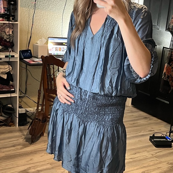 Frye Dresses & Skirts - Frye - Anthro Cara Smocked Tunic Dress Bering Sea Blue - Small